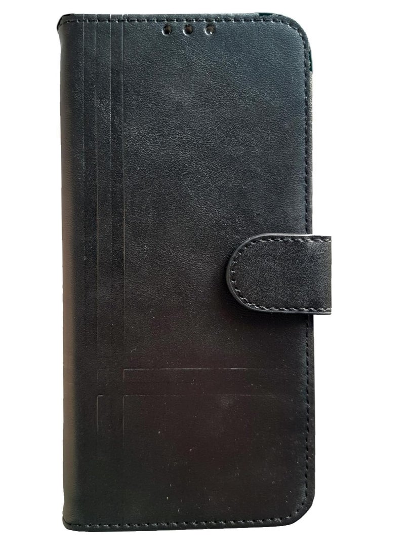 Dual Line Design Flip Leather Case with Card Slot, Kickstand, Magnetic Closure Strap and TPU Silicone Inner Cover Compatible with Honor X7c (6.77 inch) (Black)  - Image 3