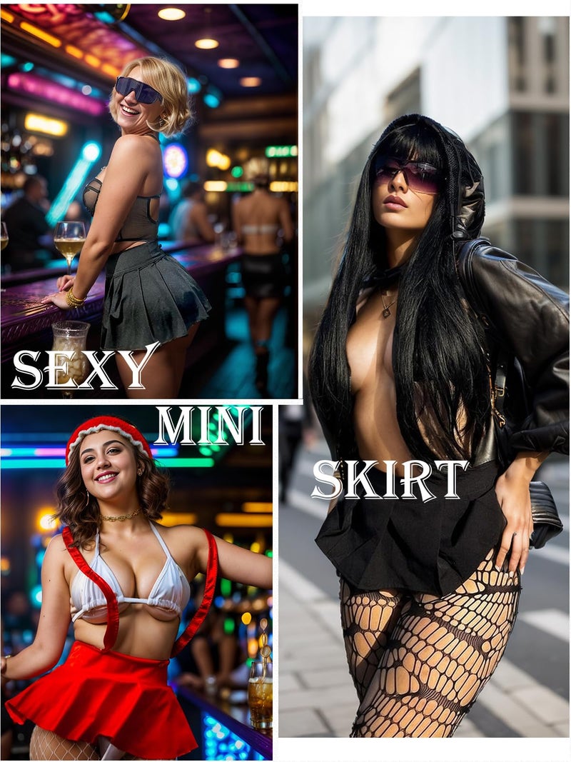 Kepblom Women's Rave Skirt - Micro Skirt Sexy Pleated Mini Skirt for Festival Costumes, Party, Beach,Black,S - Image 2