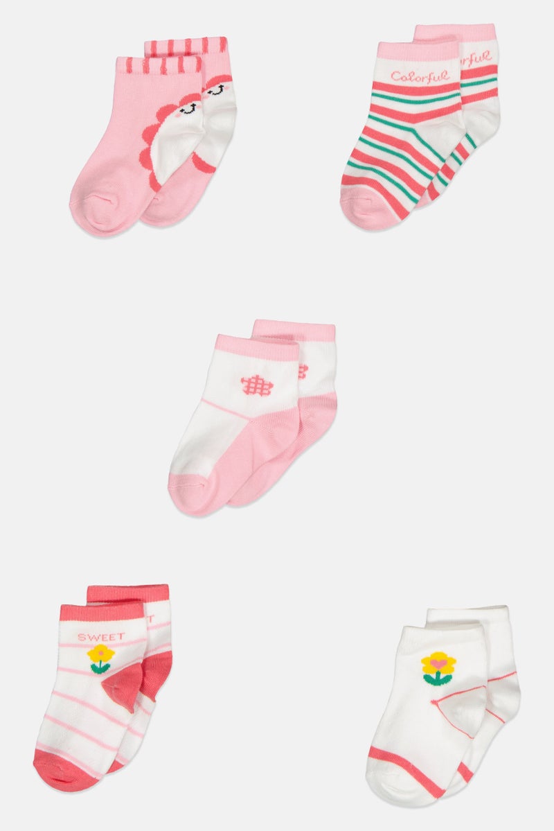 XOXO Kids Girl 5 Pairs Graphic Printed Non Terry Quarter Socks, Multicolor  - Image 1