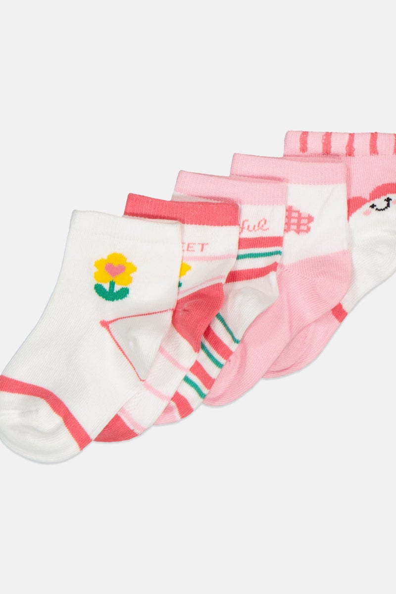 XOXO Kids Girl 5 Pairs Graphic Printed Non Terry Quarter Socks, Multicolor  - Image 2