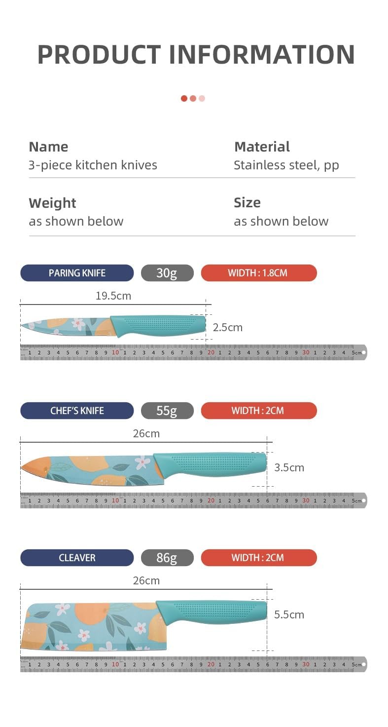 upsimples Set of 3 Stainless Steel Kitchen Knife Set | High-Carbon Stainless Steel Kitchen Knife |Vegetable Knife| Chef Knife| Sharp Edge Cutting Chef Knifes for Chopping Vegetables, Fruits (Blue) - Image 3