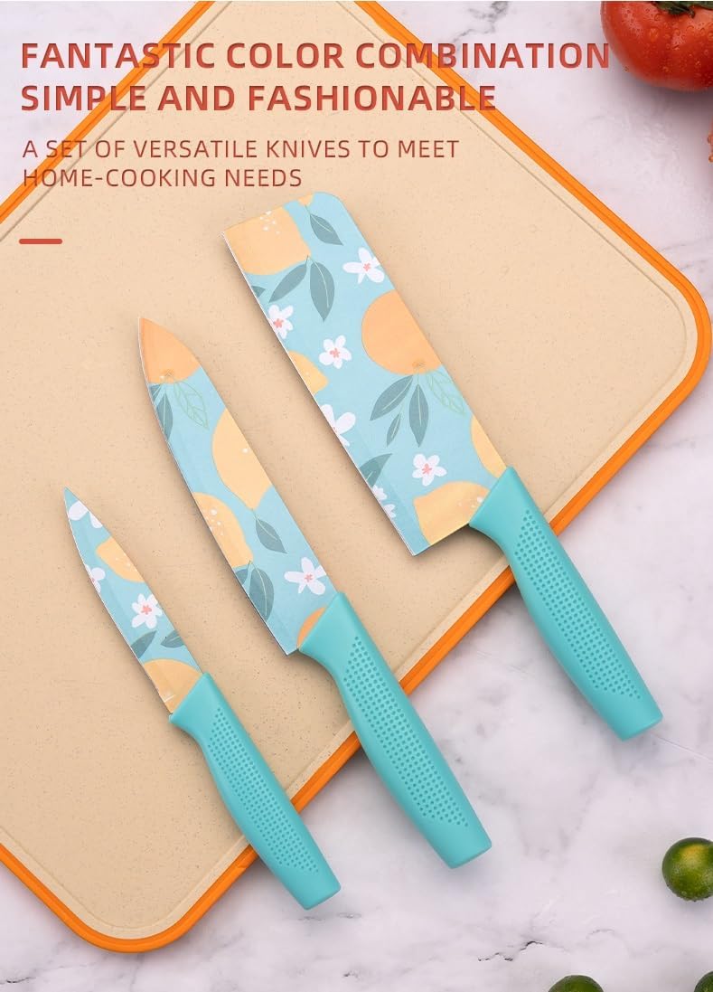 upsimples Set of 3 Stainless Steel Kitchen Knife Set | High-Carbon Stainless Steel Kitchen Knife |Vegetable Knife| Chef Knife| Sharp Edge Cutting Chef Knifes for Chopping Vegetables, Fruits (Blue) - Image 5