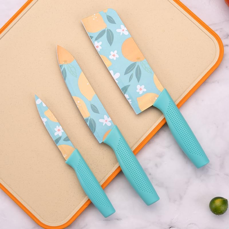 upsimples Set of 3 Stainless Steel Kitchen Knife Set | High-Carbon Stainless Steel Kitchen Knife |Vegetable Knife| Chef Knife| Sharp Edge Cutting Chef Knifes for Chopping Vegetables, Fruits (Blue) - Image 1
