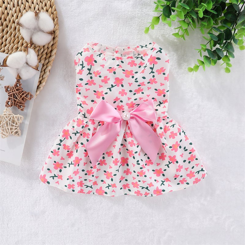 Generic Cute Cartoon Dog Dress Summer Pet Clothes Pink floral skirt 