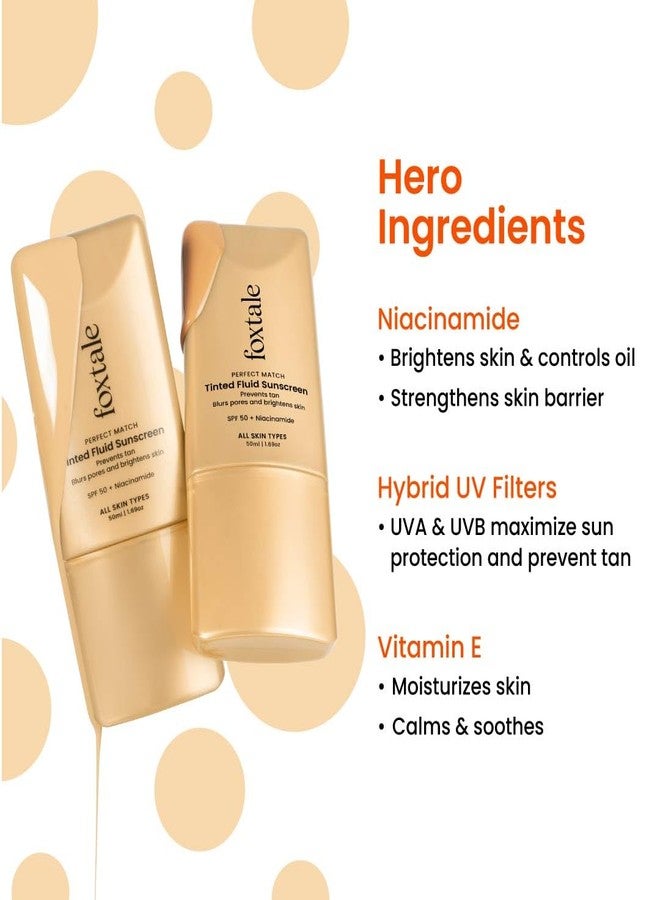 Foxtale SPF 50 Tinted Sunscreen PA++++ - Nude | Niacinamide & Vitamin E | UVA/UVB Protection + BB Cream + Foundation in 1 | Blurs Pores, Evens Tone, Non-Oily Glow | Suitable for All Skin Types | 50ml - Image 3