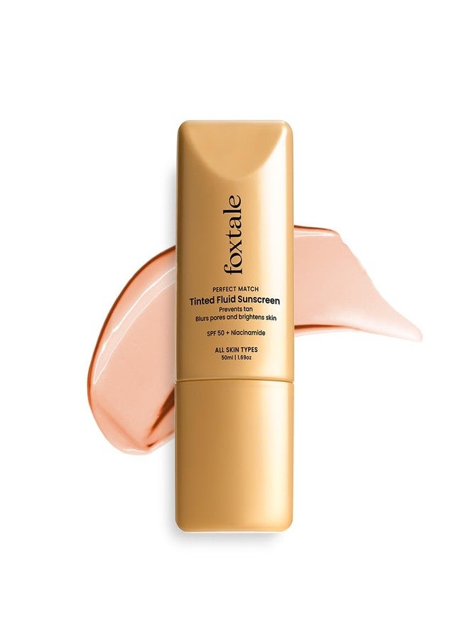 Foxtale SPF 50 Tinted Sunscreen PA++++ - Nude | Niacinamide & Vitamin E | UVA/UVB Protection + BB Cream + Foundation in 1 | Blurs Pores, Evens Tone, Non-Oily Glow | Suitable for All Skin Types | 50ml - Image 1