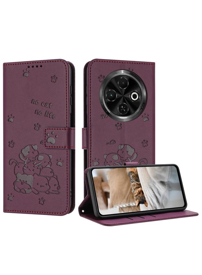 erorex Case For Tecno Spark 30C Embossed Kitten Phone Leather Case with Lanyard - Image 1