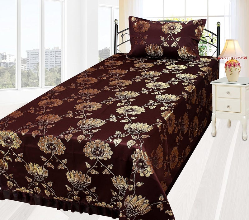 Milan 500TC Polycotton Single Bedsheet with 1 Pillow Cover FloralBrown and Gold - Image 2