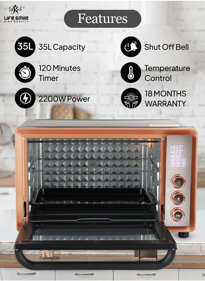 Life Smile - Toaster Oven | Large 35 Liters 6-Slice Convection Toaster Electric Oven Countertop | Multi-Function with Bake, Toast and Broiler | 10-in-1 with Toast, Pizza, Rotisserie | 2200 Watts - Image 1