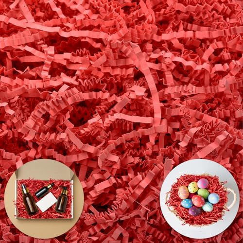 Darfukei Crinkle Paper Filler, Valentine's Day Shredded Paper For Gift Baskets 1/2LB (8 oz) Red for New Year's gift Baskets Grass, Crinkle Cut Papers Shred For Birthdays, Weddings,Boxes Bags, Basket Filler ,Anniversaries,Gift Wrapping - Image 1