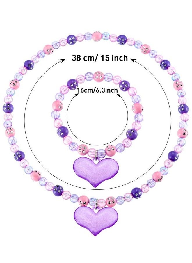 Zhanmai Necklace Bracelet Jewelry Set Boys Girls Lovely Princess Heart Shape Beads Necklace Set For Dress Up Jewelry Party (Sweet Style)  - Image 3