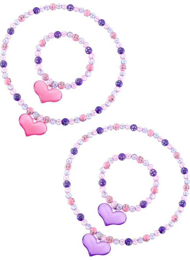 Zhanmai Necklace Bracelet Jewelry Set Boys Girls Lovely Princess Heart Shape Beads Necklace Set For Dress Up Jewelry Party (Sweet Style)  - Image 1
