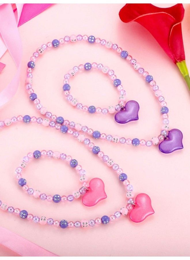 Zhanmai Necklace Bracelet Jewelry Set Boys Girls Lovely Princess Heart Shape Beads Necklace Set For Dress Up Jewelry Party (Sweet Style)  - Image 4