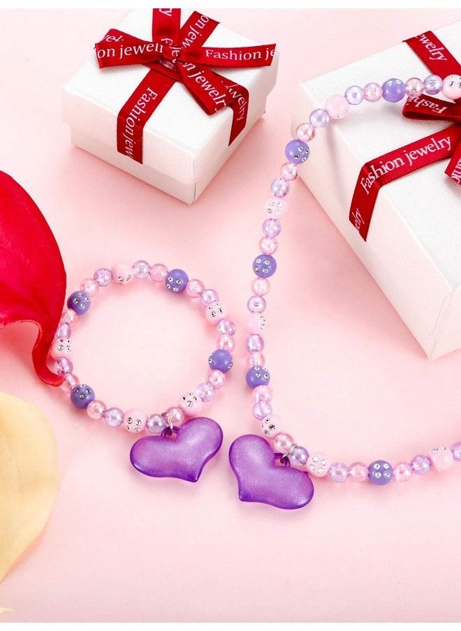 Zhanmai Necklace Bracelet Jewelry Set Boys Girls Lovely Princess Heart Shape Beads Necklace Set For Dress Up Jewelry Party (Sweet Style)  - Image 5