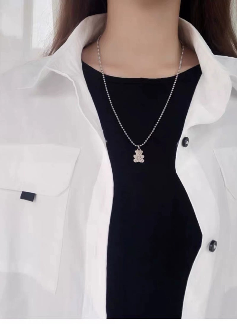 Goolsky Teddy Cookie Layered Chain Necklace – Sweet & Cool Girl Style, Trendy Hip-Hop Collarbone Jewelry  - Image 2