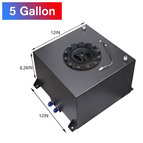 Edicapo Universal 5 Gallon 20L Fuel Cell Tank Polished Aluminum Black with Cap/Level Sender/12FT Oil Feed Line - Image 2