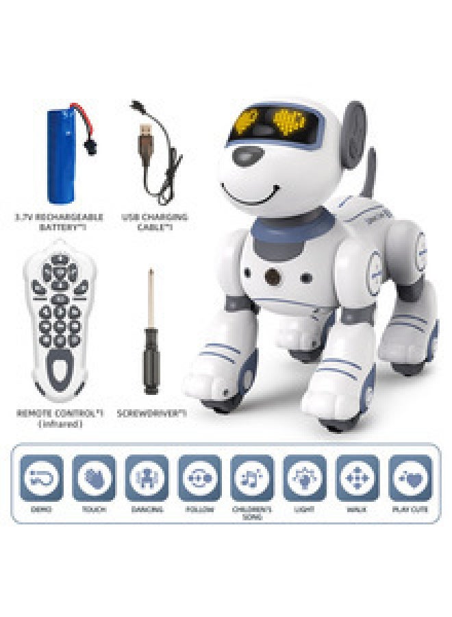 Intelligent Programming Electric Robot Dog Children's Remote Control Puppy Toy Boy Early Education Robot Toy-Color:【english White】 Hello Dubi Intelligent Remote Control Robot Dog - Image 1