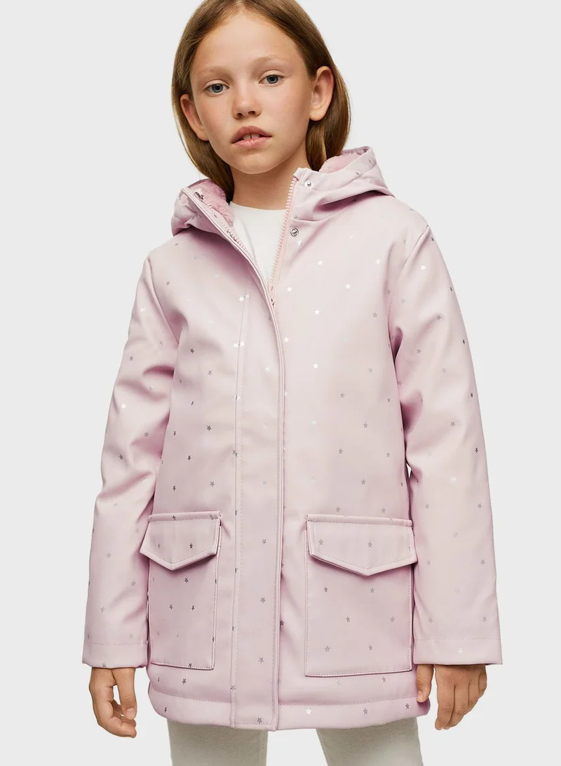 MANGO Kids Star Print Hooded Coat