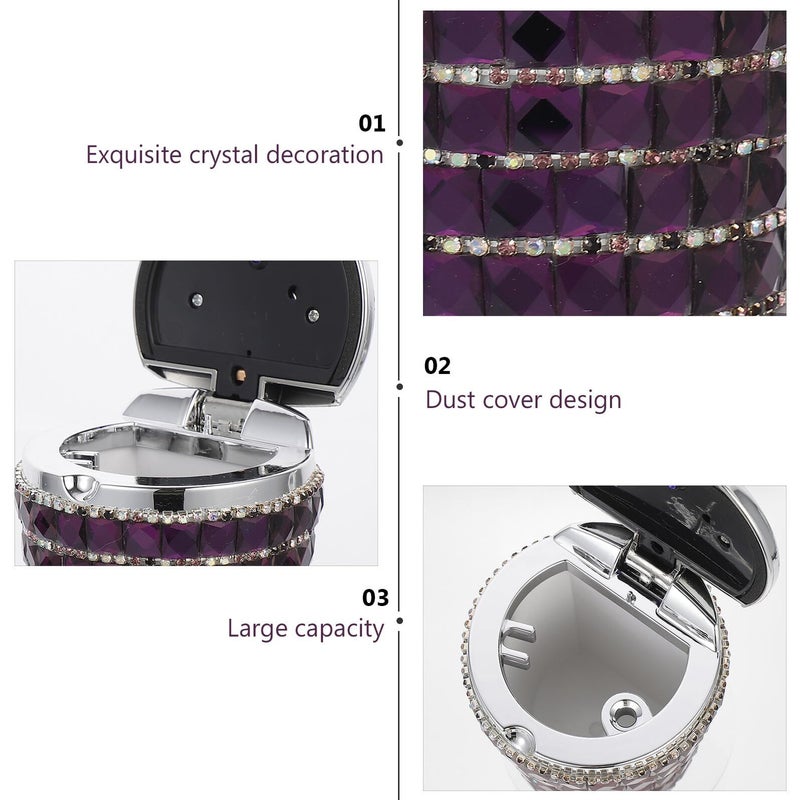 Smokeless Car Ashtray With LED Light Rhinestone Portable Auto Odor Proof - Image 5