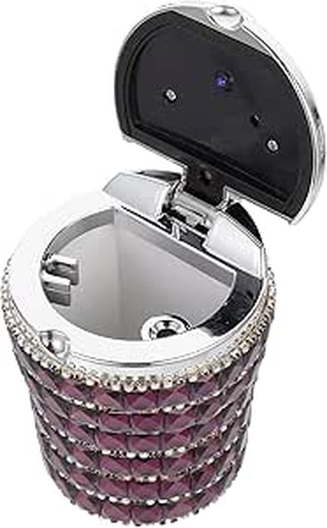 Smokeless Car Ashtray With LED Light Rhinestone Portable Auto Odor Proof - Image 1