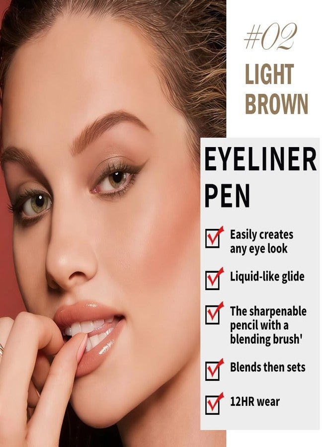 FeiCuiYun Light Brown Pencil Eyeliner for Women, Smudge-Proof Waterproof, Eye Makeup with Built-In Sharpener and sponge brush head (02#Light Brown, 1Pcs) - Image 3