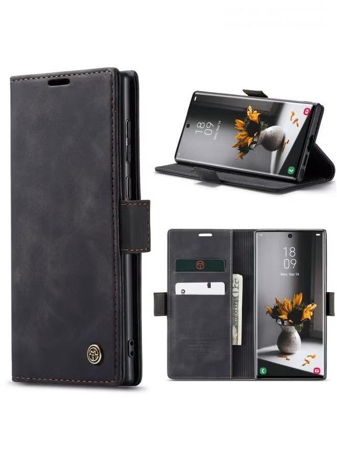 For Samsung Galaxy S23 Ultra Case, Luxury Leather Wallet Cover, Leather Wallet Case Classic Design with Card Slot and Magnetic Flip Flip Folding Case Black - Image 1