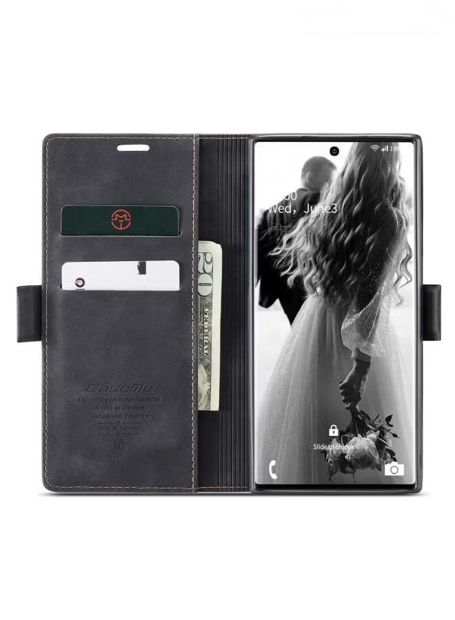 For Samsung Galaxy S23 Ultra Case, Luxury Leather Wallet Cover, Leather Wallet Case Classic Design with Card Slot and Magnetic Flip Flip Folding Case Black - Image 2