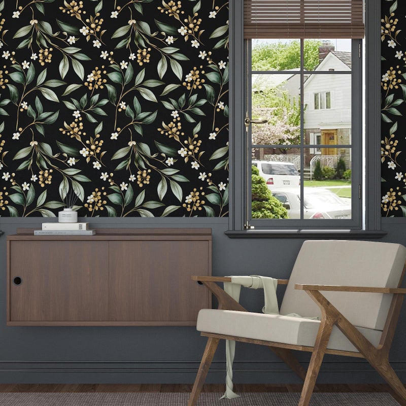 VOLEAAR Dark Peel and Stick Wallpaper Vintage â€“ Dark Green Leaf Removable Self-Adhesive Vinyl for Bathroom Bedroom Kitchen Drawer Cabinet, Black Green Gold Floral Wall Decor Retro Style 17.5" x 118" - Image 3