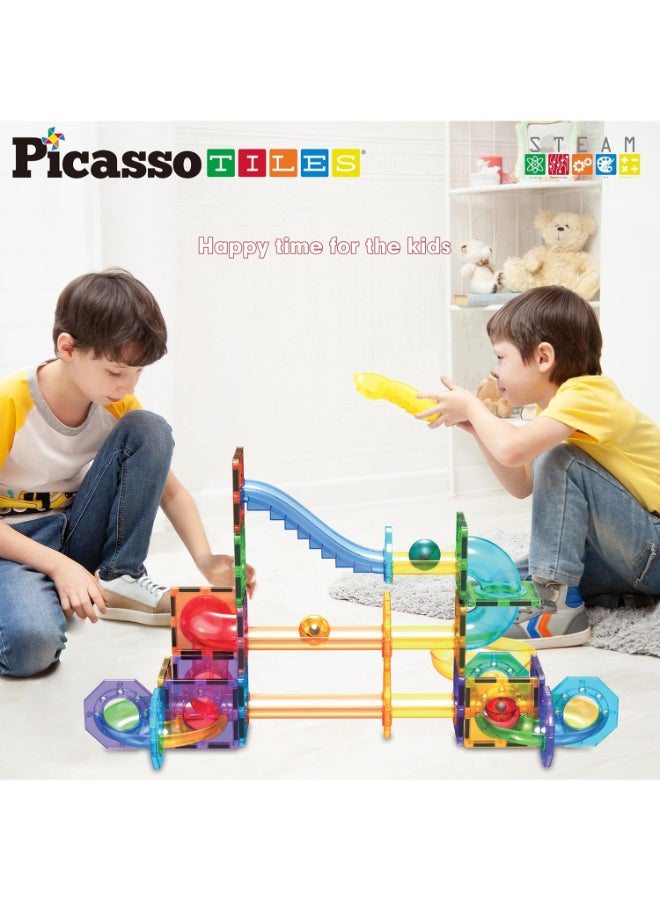 PicassoTiles Magnetic Tiles Marble Run Building Blocks Rainbow Color with Slide Drop Funnels Tubes STEM Educational Toy Set Compatible Durable Construction Kit for Kids Age 3+ Preschool Learning PTG40 - Image 2
