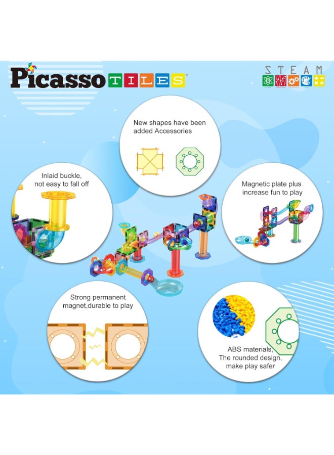 PicassoTiles Magnetic Tiles Marble Run Building Blocks Rainbow Color with Slide Drop Funnels Tubes STEM Educational Toy Set Compatible Durable Construction Kit for Kids Age 3+ Preschool Learning PTG40 - Image 5
