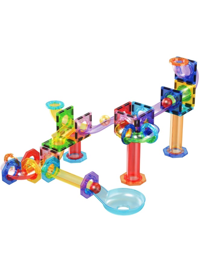 PicassoTiles Magnetic Tiles Marble Run Building Blocks Rainbow Color with Slide Drop Funnels Tubes STEM Educational Toy Set Compatible Durable Construction Kit for Kids Age 3+ Preschool Learning PTG40 - Image 1