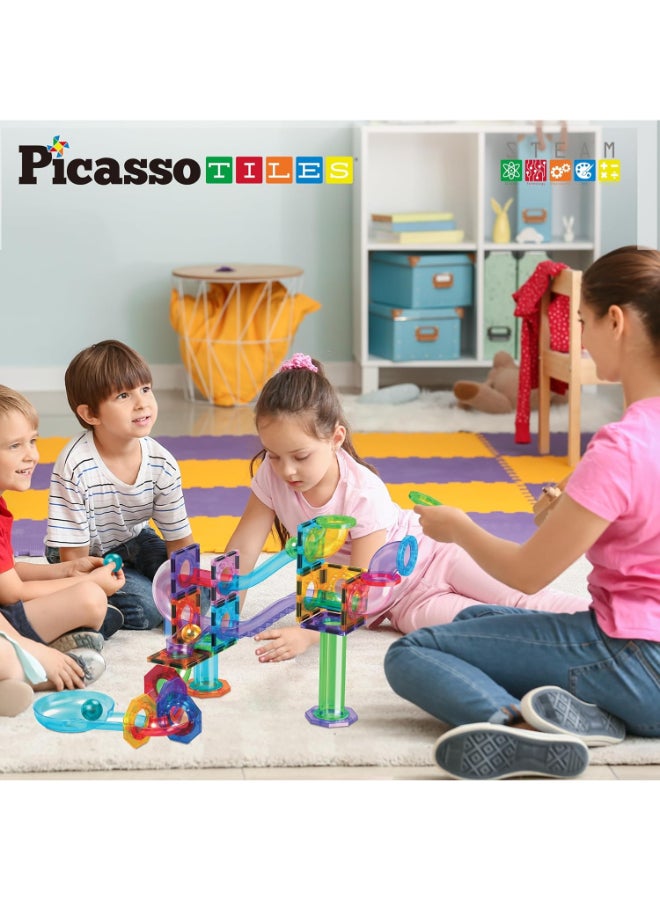 PicassoTiles Magnetic Tiles Marble Run Building Blocks Rainbow Color with Slide Drop Funnels Tubes STEM Educational Toy Set Compatible Durable Construction Kit for Kids Age 3+ Preschool Learning PTG40 - Image 4