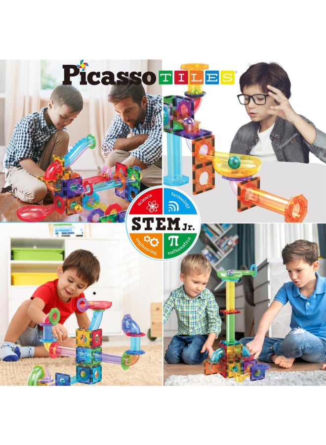 PicassoTiles Magnetic Tiles Marble Run Building Blocks Rainbow Color with Slide Drop Funnels Tubes STEM Educational Toy Set Compatible Durable Construction Kit for Kids Age 3+ Preschool Learning PTG40 - Image 3