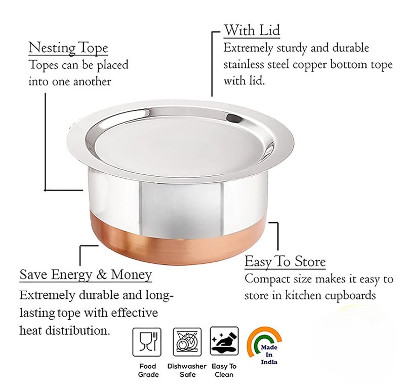 JGS Stainless Steel Copper Base Cookware Container Tope Patila with Lid 1.5 Liter - Image 4