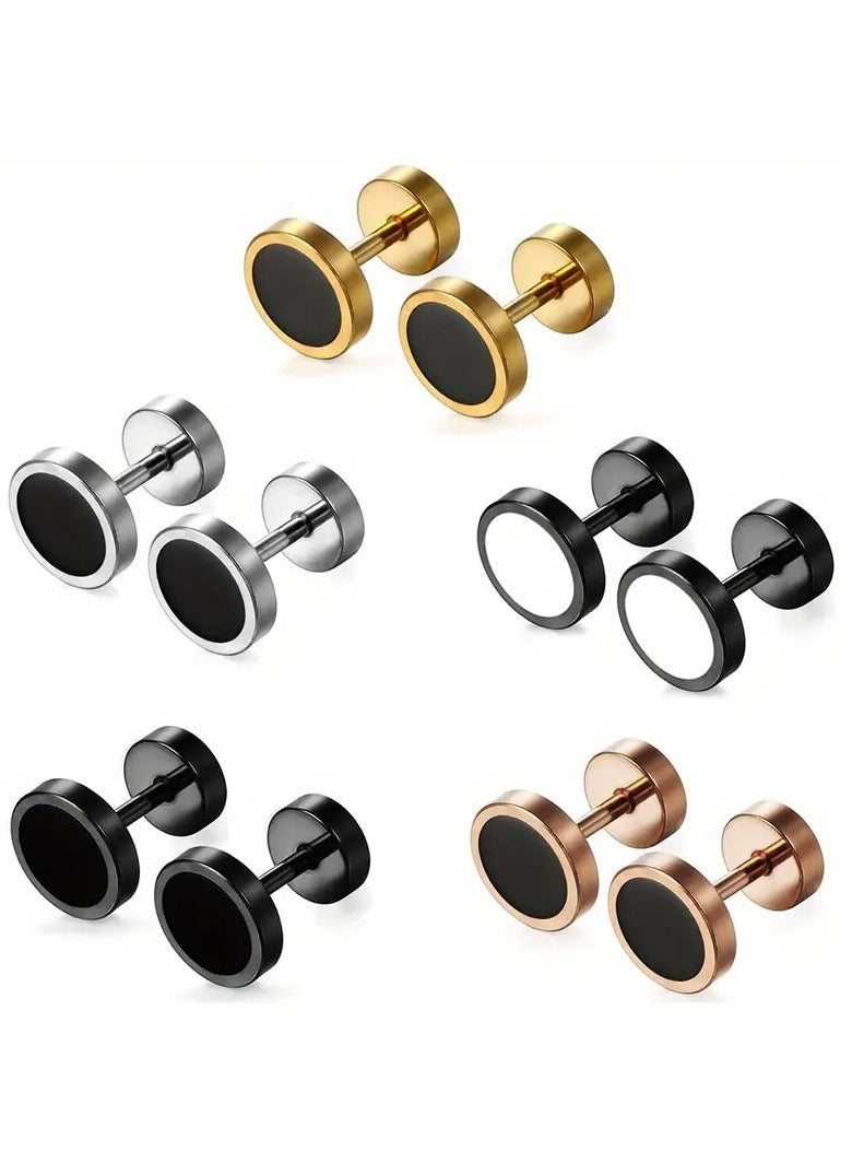 Home Clearance Sale 2pcs Punk Stainless Steel Dumbbell Earrings Round Oil Drip Stud Earrings for Men Hip Hop Jewelry Gift  - Image 4