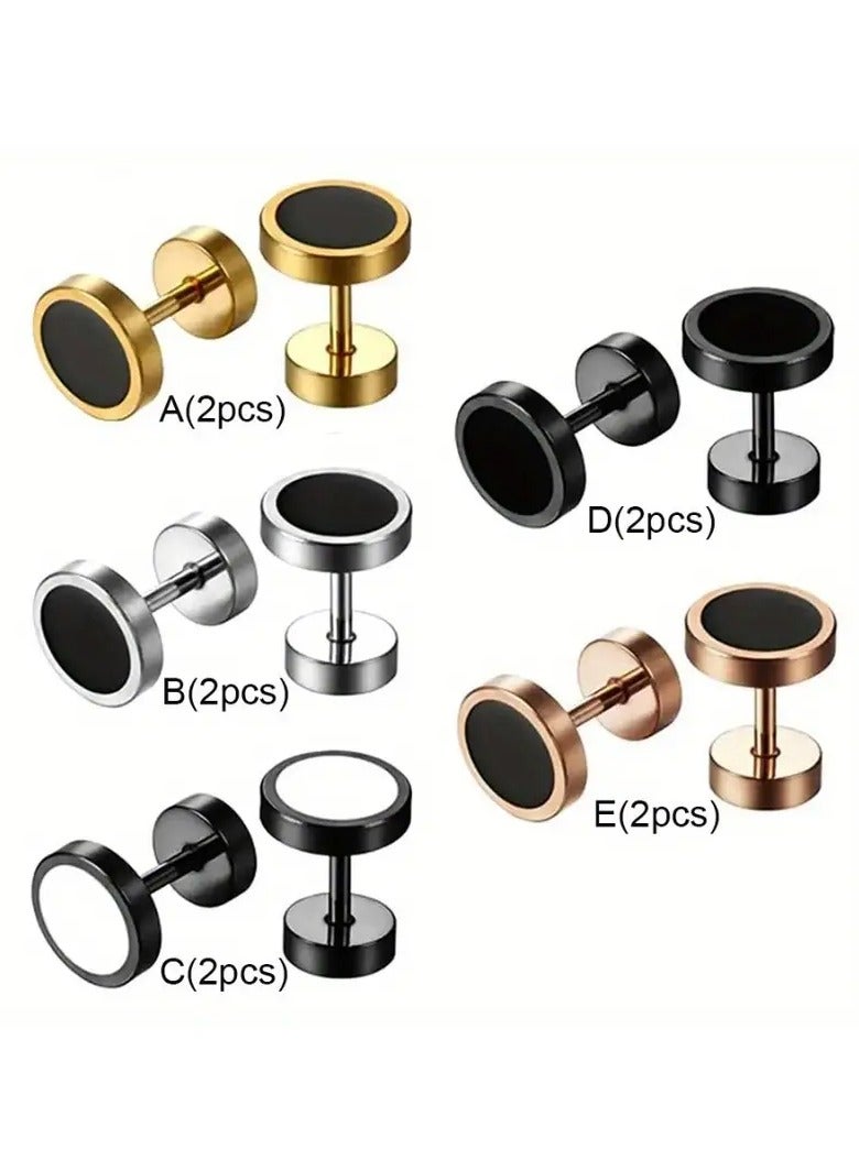 Home Clearance Sale 2pcs Punk Stainless Steel Dumbbell Earrings Round Oil Drip Stud Earrings for Men Hip Hop Jewelry Gift  - Image 2