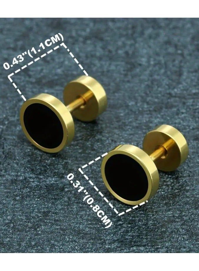 Home Clearance Sale 2pcs Punk Stainless Steel Dumbbell Earrings Round Oil Drip Stud Earrings for Men Hip Hop Jewelry Gift  - Image 3