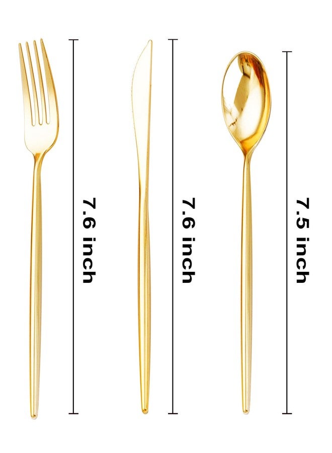 SUT 300 Pcs Gold Plastic Cutlery, Gold Utensils Disposable, Gold Plastic Silverware Set Include 100 Gold Plastic Forks, 100 Gold Plastic Spoons, 100 Gold Plastic Knives Heavy Duty Flatware for Party - Image 4