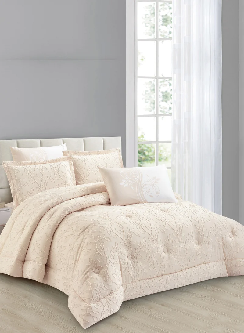 Donetella Bedding Comforter Set King Size, 6-Pcs Bed Set Fits 260x240 Cms -Tufted Embroidery Set-All Season- 350 GSM Brushed Microfiber (طقم مفرش سرير فندقي)