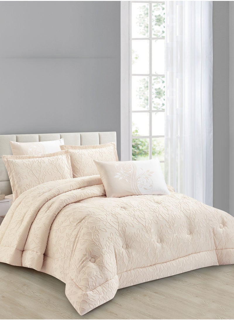 Donetella Bedding Comforter Set King Size, 6-Pcs Bed Set Fits 260x240 Cms -Tufted Embroidery Set-All Season- 350 GSM Brushed Microfiber (طقم مفرش سرير فندقي)  - Image 1
