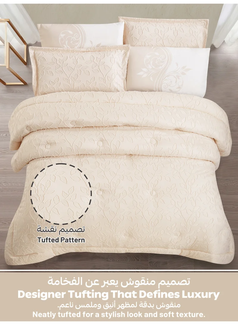Donetella Bedding Comforter Set King Size, 6-Pcs Bed Set Fits 200x200 Cms -Tufted Embroidery Set-All Season- 350 GSM Brushed Microfiber (طقم مفرش سرير فندقي)