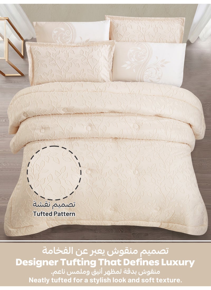Donetella Bedding Comforter Set King Size, 6-Pcs Bed Set Fits 260x240 Cms -Tufted Embroidery Set-All Season- 350 GSM Brushed Microfiber (طقم مفرش سرير فندقي)  - Image 3