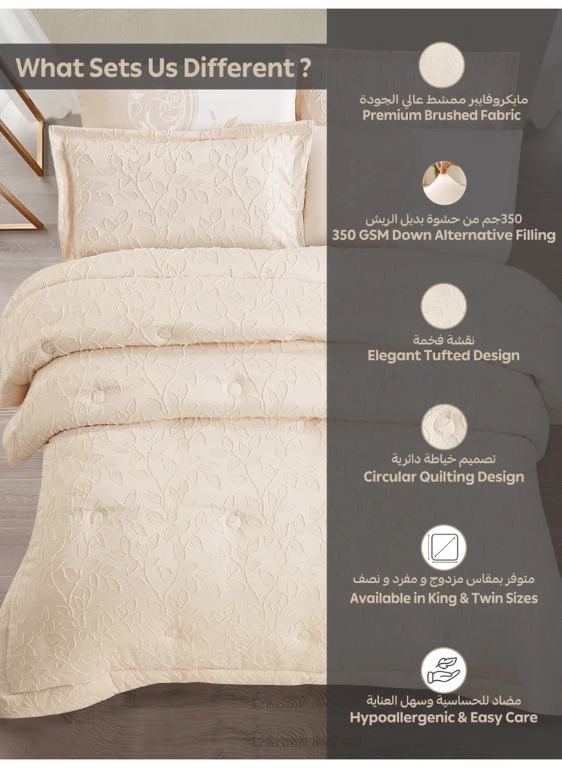 Donetella Bedding Comforter Set King Size, 6-Pcs Bed Set Fits 200x200 Cms -Tufted Embroidery Set-All Season- 350 GSM Brushed Microfiber (طقم مفرش سرير فندقي)