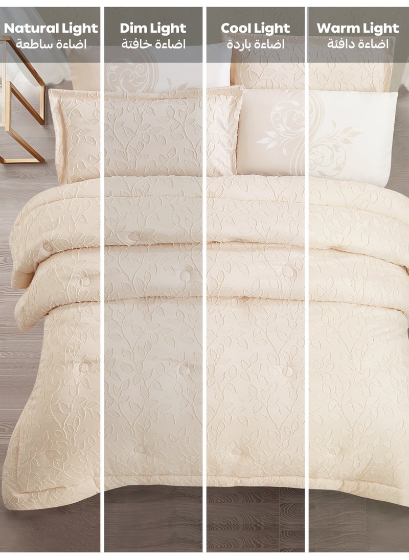 Donetella Bedding Comforter Set King Size, 6-Pcs Bed Set Fits 260x240 Cms -Tufted Embroidery Set-All Season- 350 GSM Brushed Microfiber (طقم مفرش سرير فندقي)  - Image 4