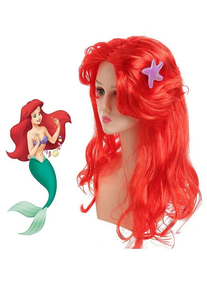 Cosplay Anime Wig Little Mermaid Wig Ariel Princess Wig Red Long Curly Starfish Wig - Image 1