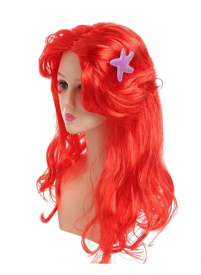 Cosplay Anime Wig Little Mermaid Wig Ariel Princess Wig Red Long Curly Starfish Wig - Image 5