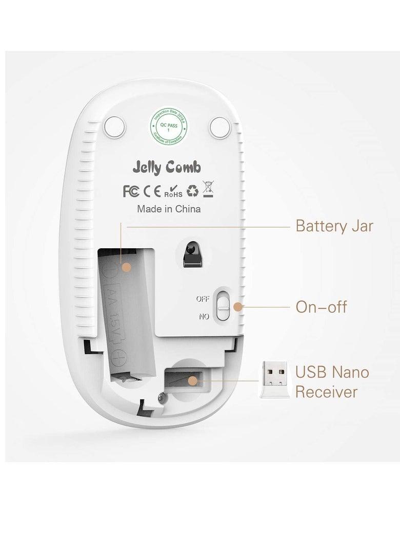 JELLY - Jelly Comb 2.4G Slim Wireless Mouse with Nano Receiver Less Noise, Portable Mobile Optical Mice for Notebook, PC, Laptop, Computer, MacBook - White - Image 1