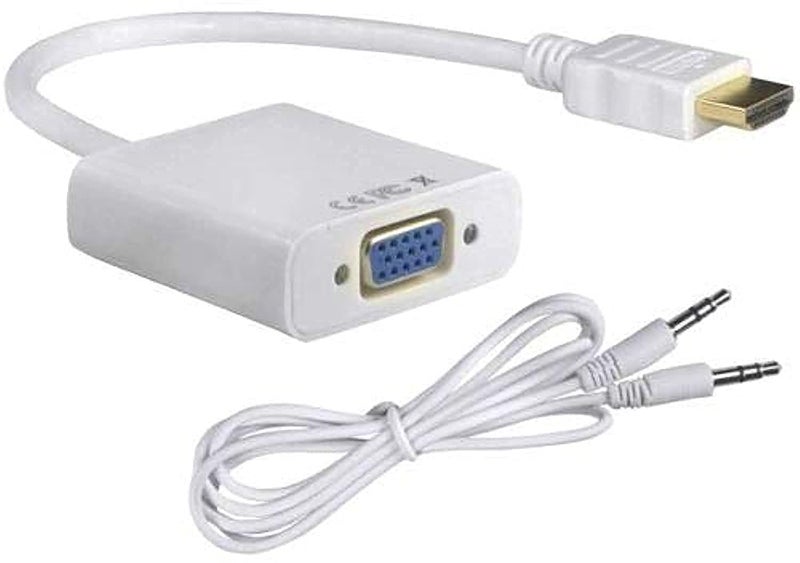 1080P HDMI to VGA Video Converter Adapter Cable – Full HD Male HDMI to Female VGA with Audio for PC, DVD, HDTV – White - Image 1