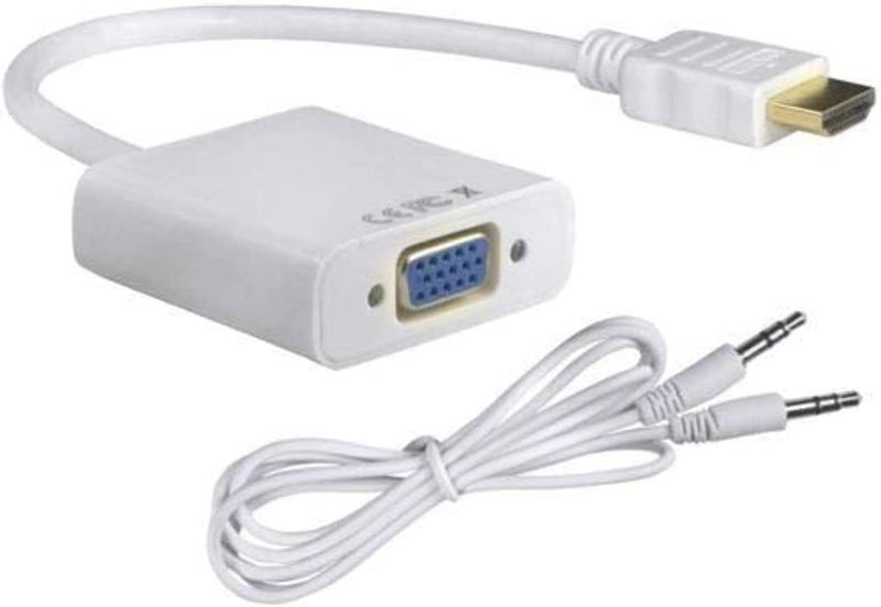 1080P HDMI to VGA Video Converter Adapter Cable – Full HD Male HDMI to Female VGA with Audio for PC, DVD, HDTV – White - Image 2
