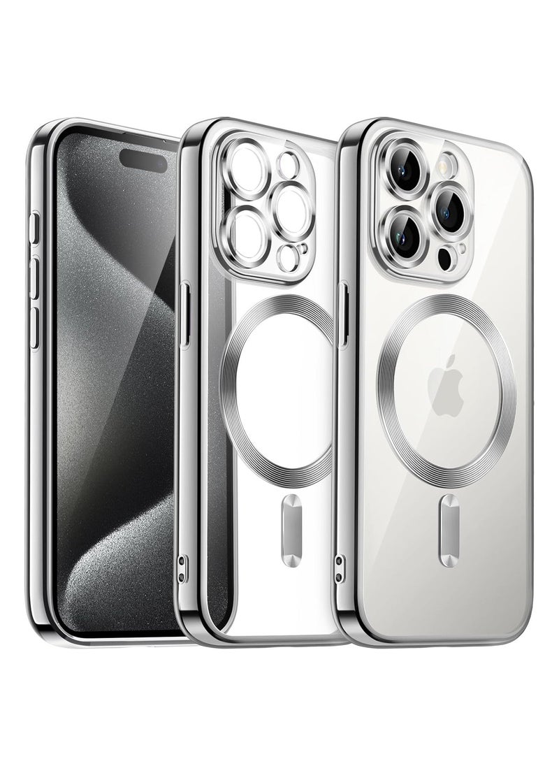 Raxoom Electroplated Case for iPhone 15 Pro Max 6.7-Inch, Camera Lens Full Protection, Compatible with MagSafe Wireless Charging, Shockproof Soft TPU Phone Cover (Silver) - Image 1